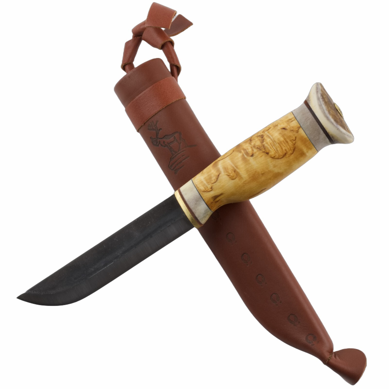 Wood Jewel Reindeer Herder's Curly Birch Knife Finland Carbon Steel Blade Sheath