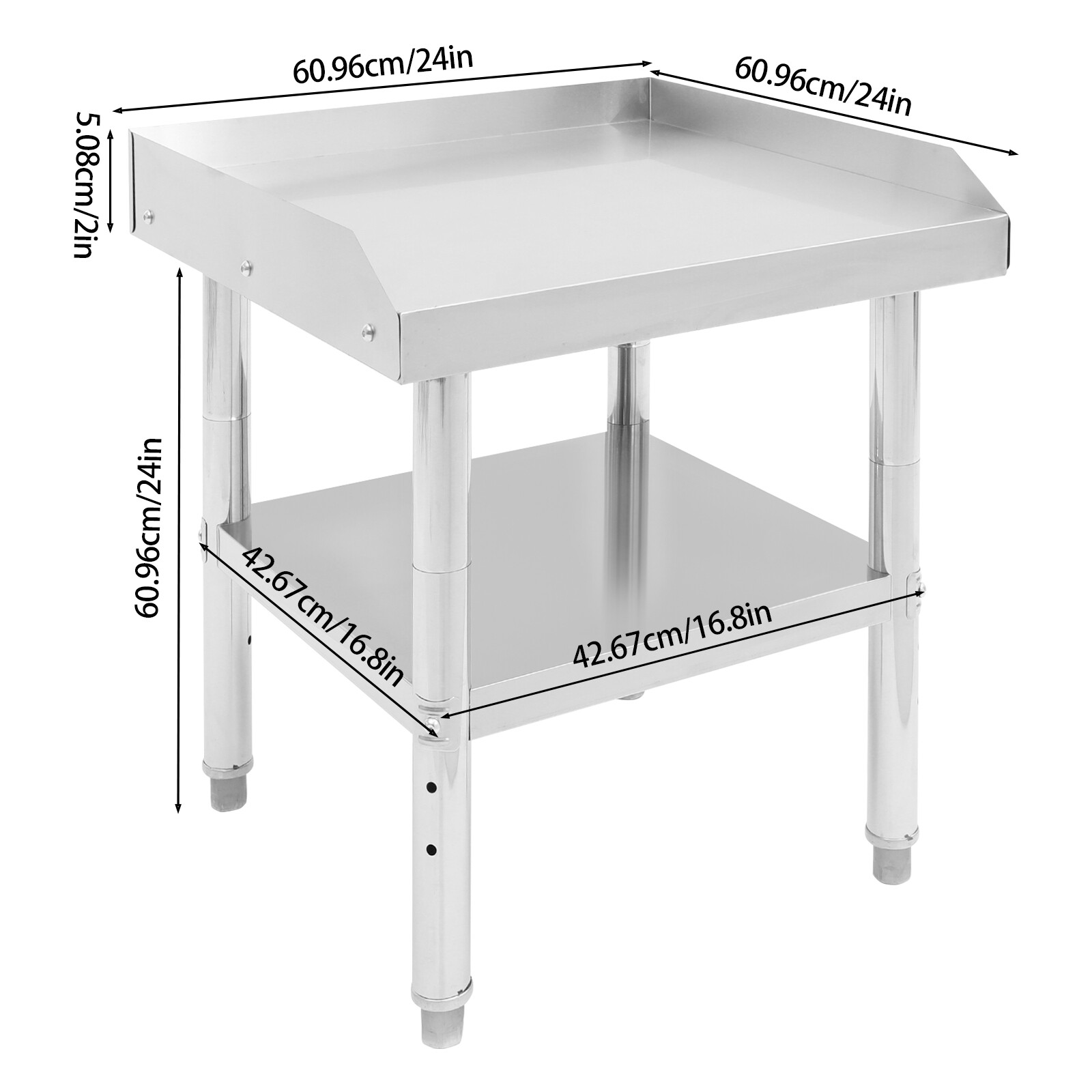 2 Tier Metal Work Table Adjustable Work Bench Kitchen Garage Laundry Prep Table