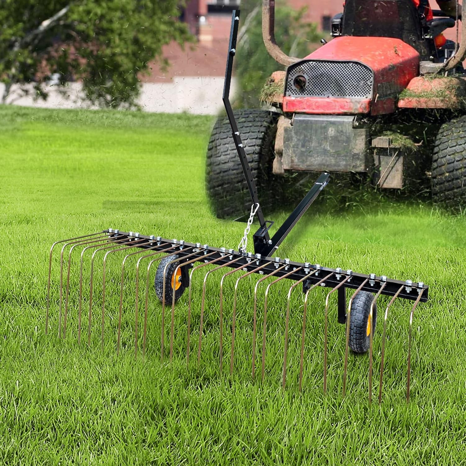 60" ATV UTV & Lawn Tractor Tow Behind Steel Landscape Rake Pull Dethatcher