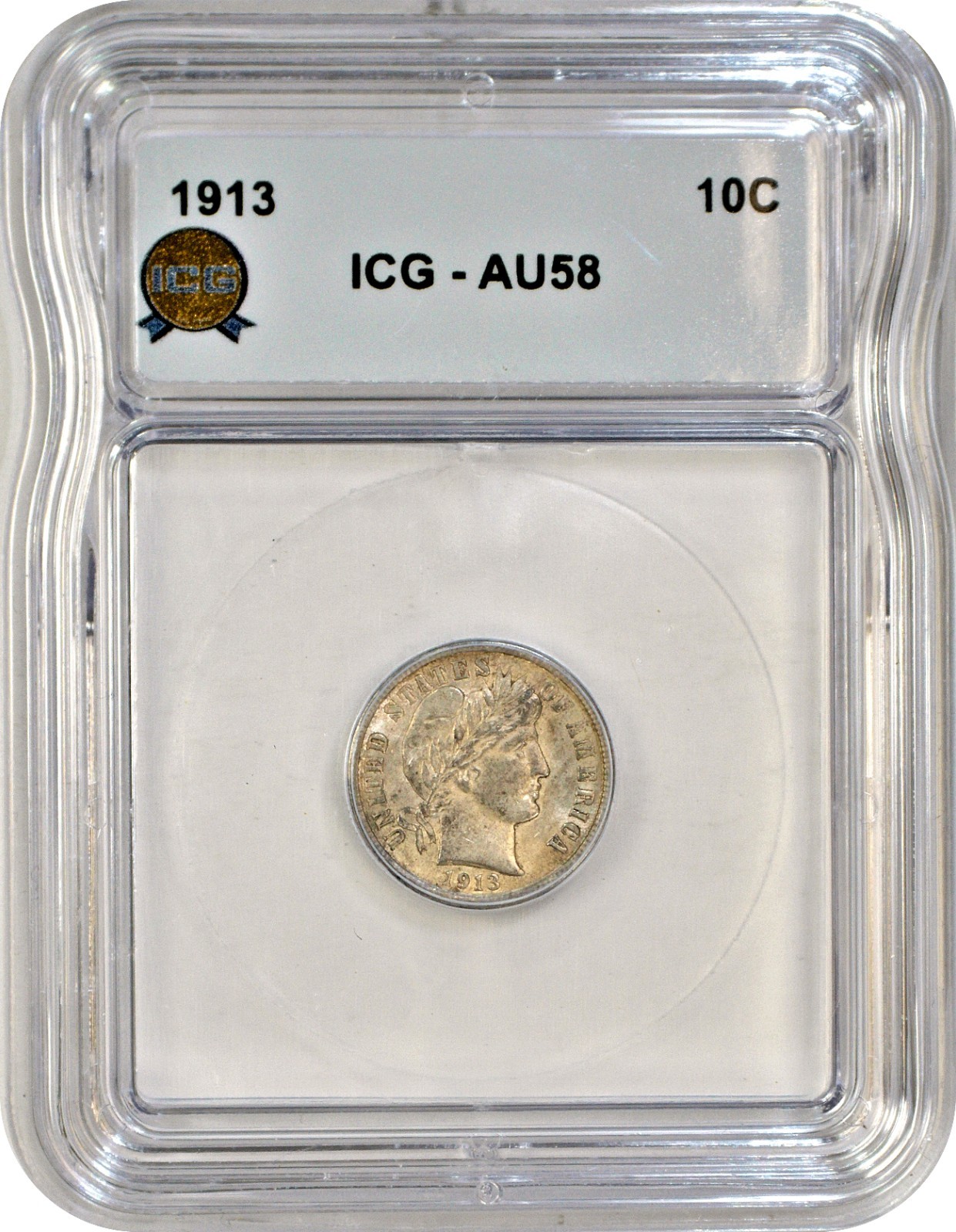 1913 Barber Dime Silver ICG AU58 About Uncirculated