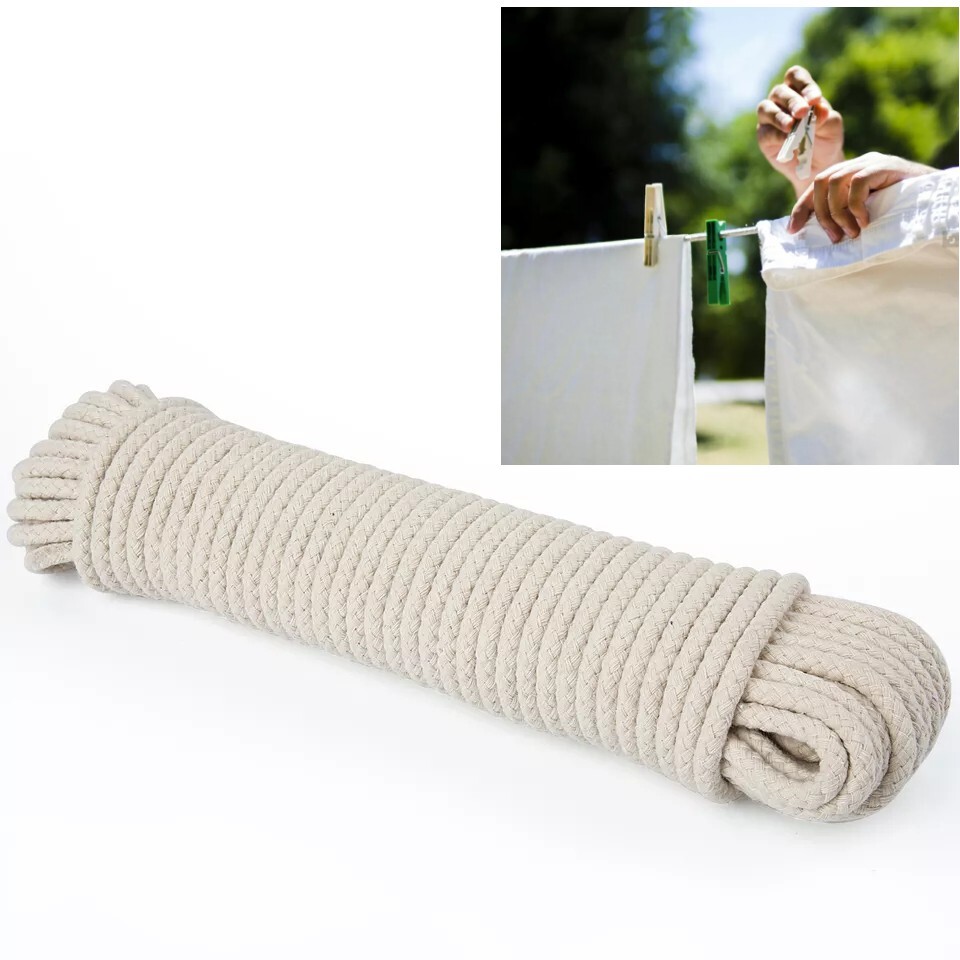 1 pc #6 Natural Color 100 Ft Cotton Clothesline Rope Multi Use Arts and Crafts