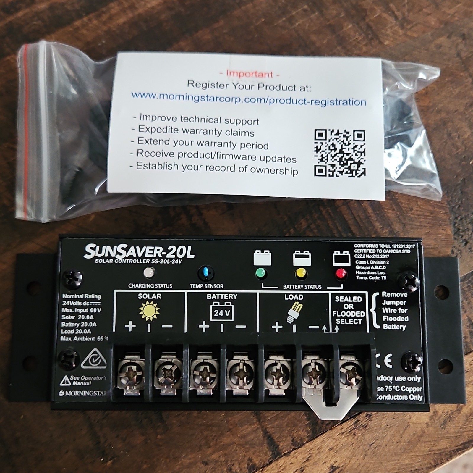 Morningstar SunSaver-20L SS-20L-24V 24V 20A PWM Solar Charge Controller