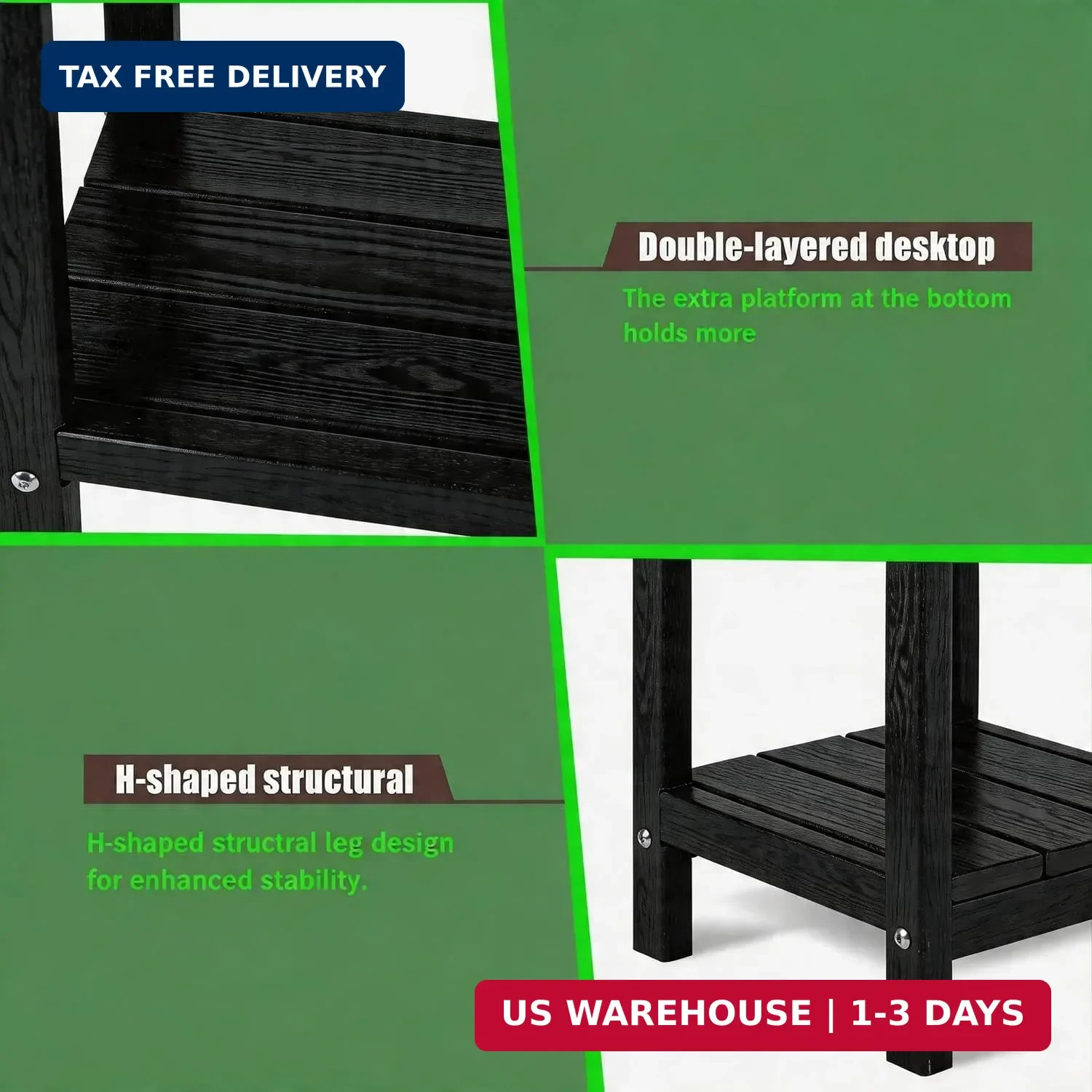 Adirondack Square Outdoor Side Table,2-Tier Storage Patio Side Table with Weathe