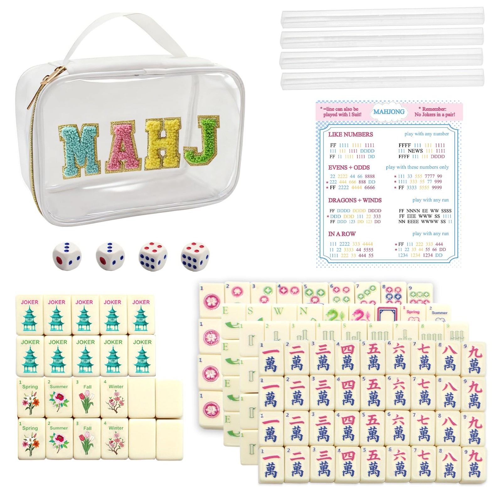 TUSAUW Mini American Mahjong Tile Set Include 166 0.8 Inch Mahjong Tiles 4 Di...