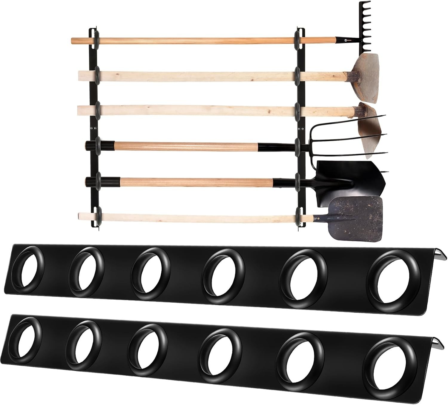 4 Sets 6-Tool Landscape Trailer Rack for Lawn Equipment 6 Hole Hand Tool Storage
