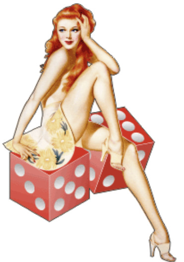 Military Nose Art Casino Girl with Dice Right Decal - 4.42" Wide x 6" High Decal