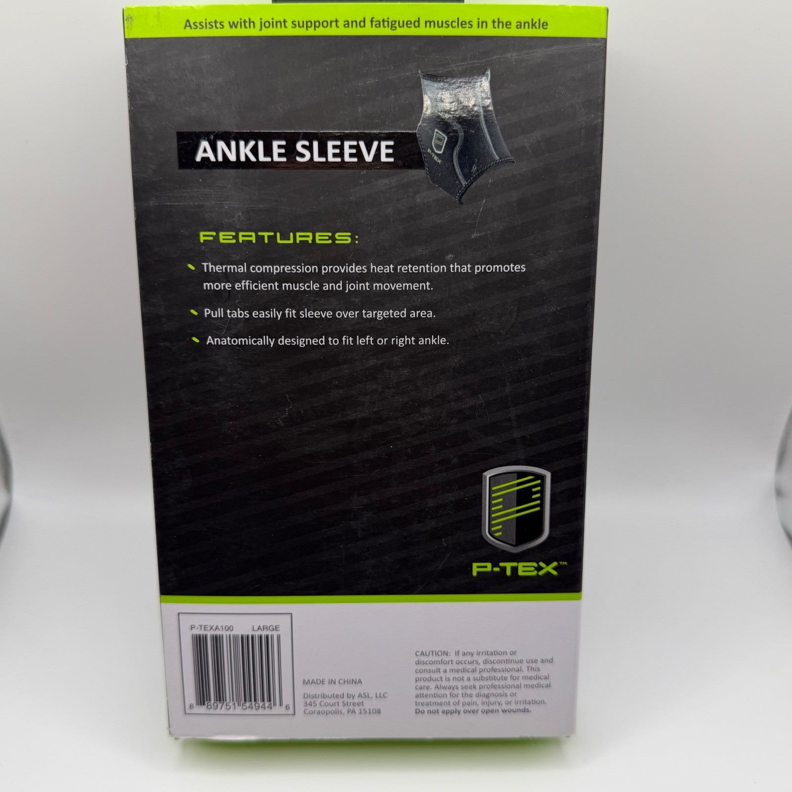 P-TEX Ankle Sleeve Large Black Thermal Compression Support P-TEXA100