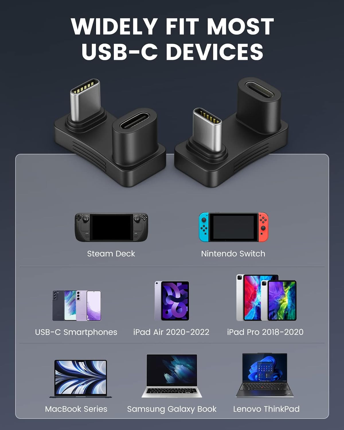 Moko 180 Degree Angle USB C Adapter 2 Pack, U Shape USB-C Adapter Connector with