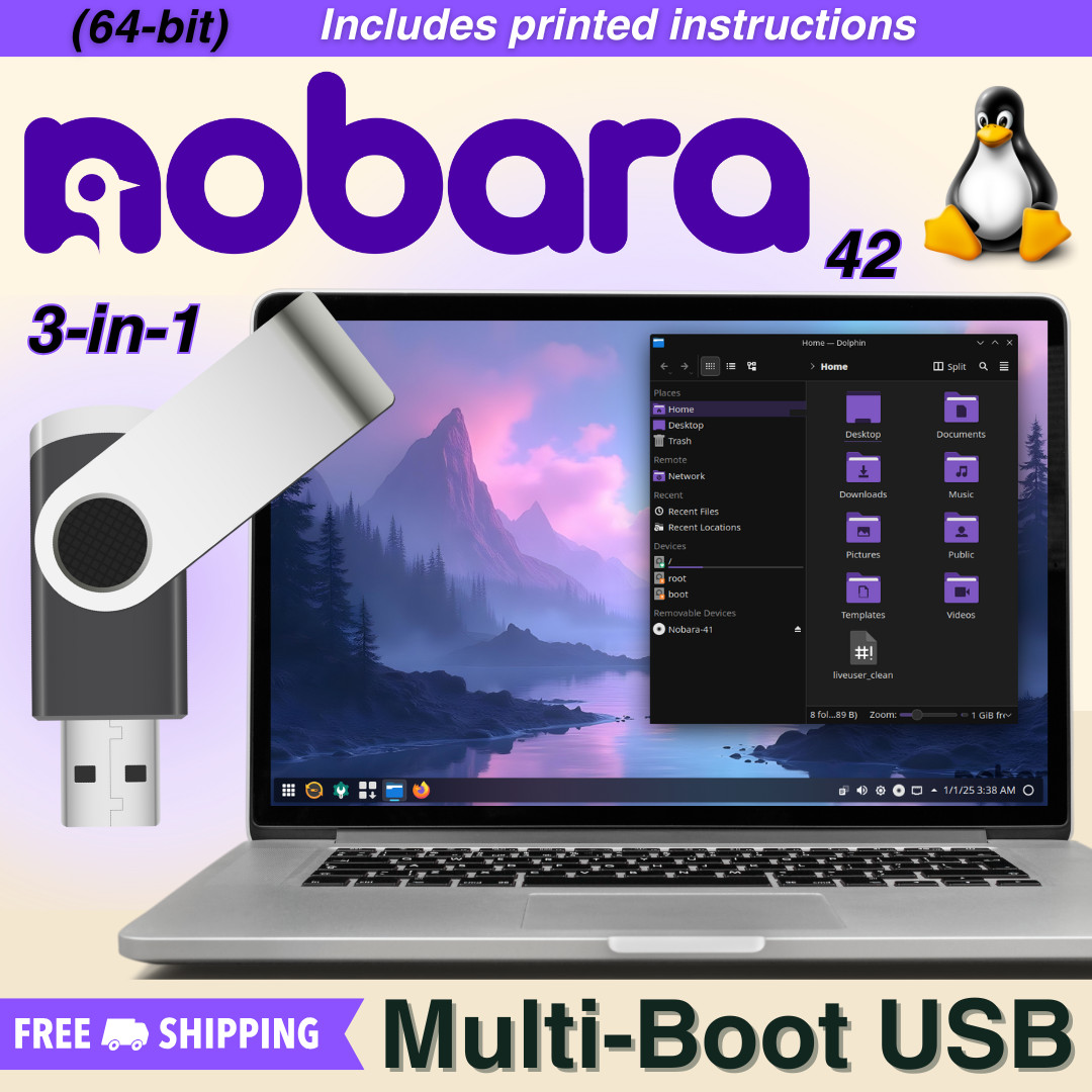 Nobara 43 Bootable USB Flash Drive (64GB, USB 3.2) Live Gaming Linux Installer