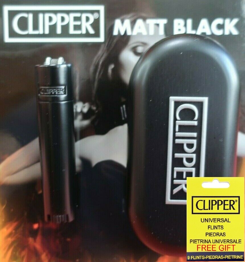 Genuine Clipper Metal Lighter Mini Size MATT BLACK With Chrome Case NEW