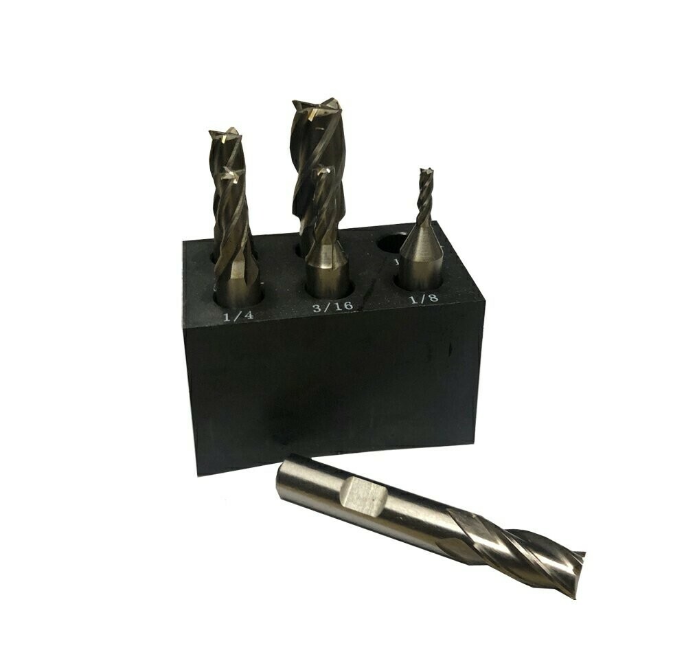 6 PC HSS 4 Flut End Mill Set Single End 3/8'' Shank Sz: 1/8-1/2''