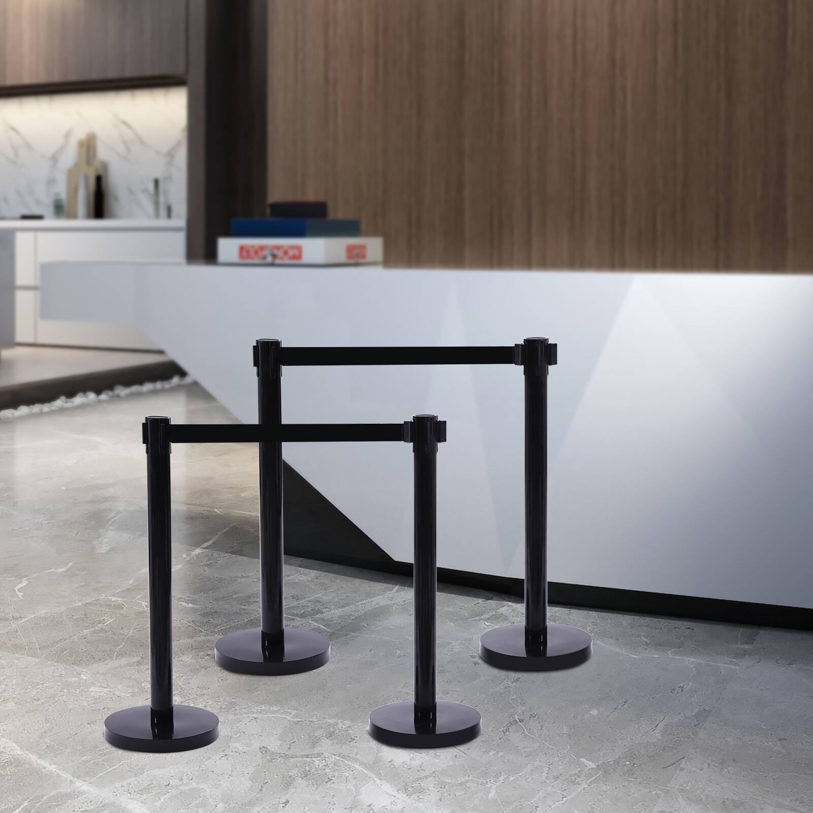 4PCS Crowd Control Stanchion Set Black Isolation Column 201 Stainless Steel Post