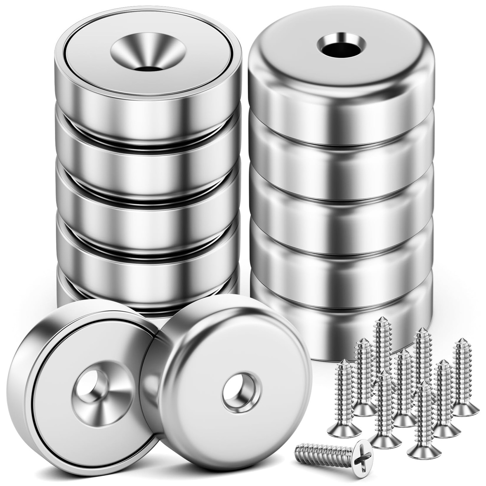 WUDIME 10 Pack 40 LBS Strong Magnets with 10 40LBS, Silver