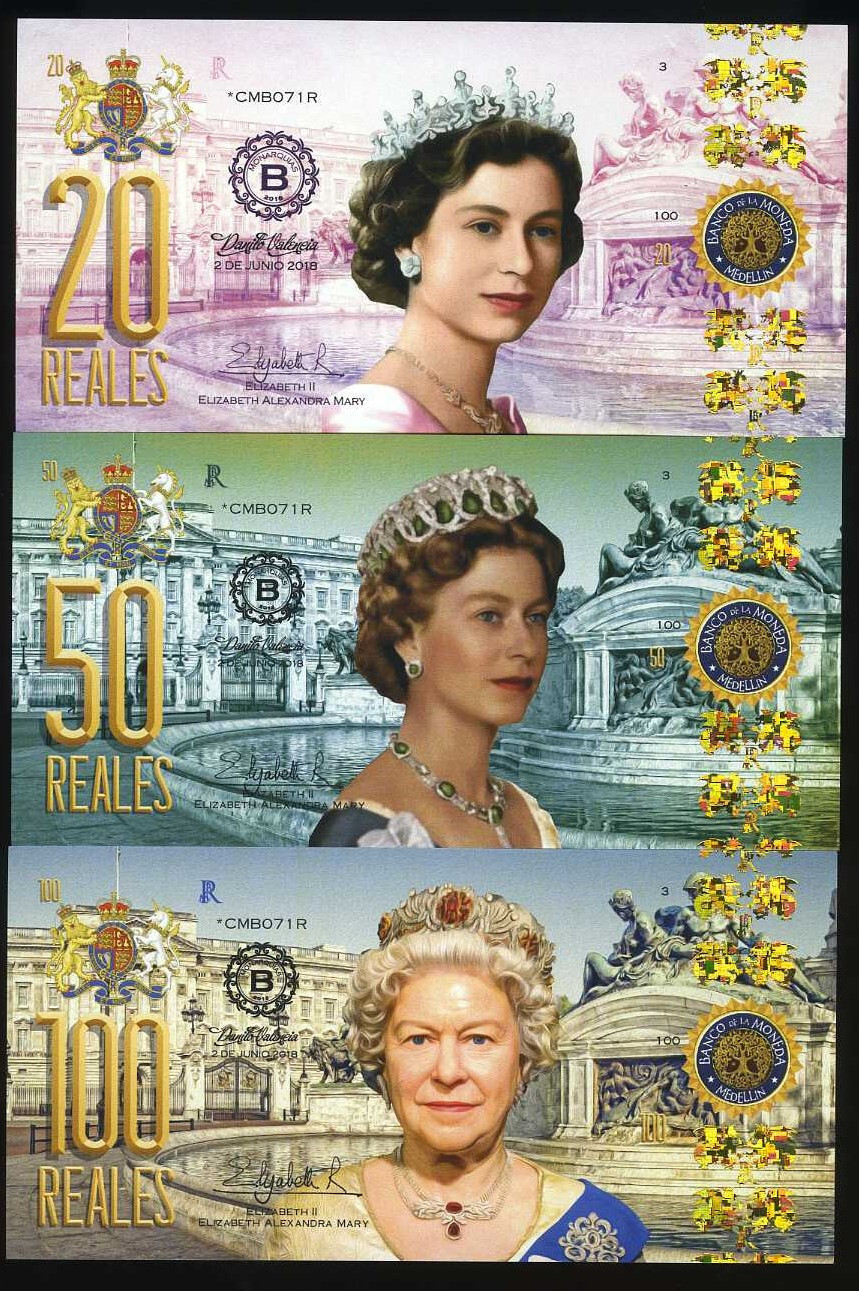 POLYMER SET El Club De La Moneda 20-50-100 Reales QEII 2018 F