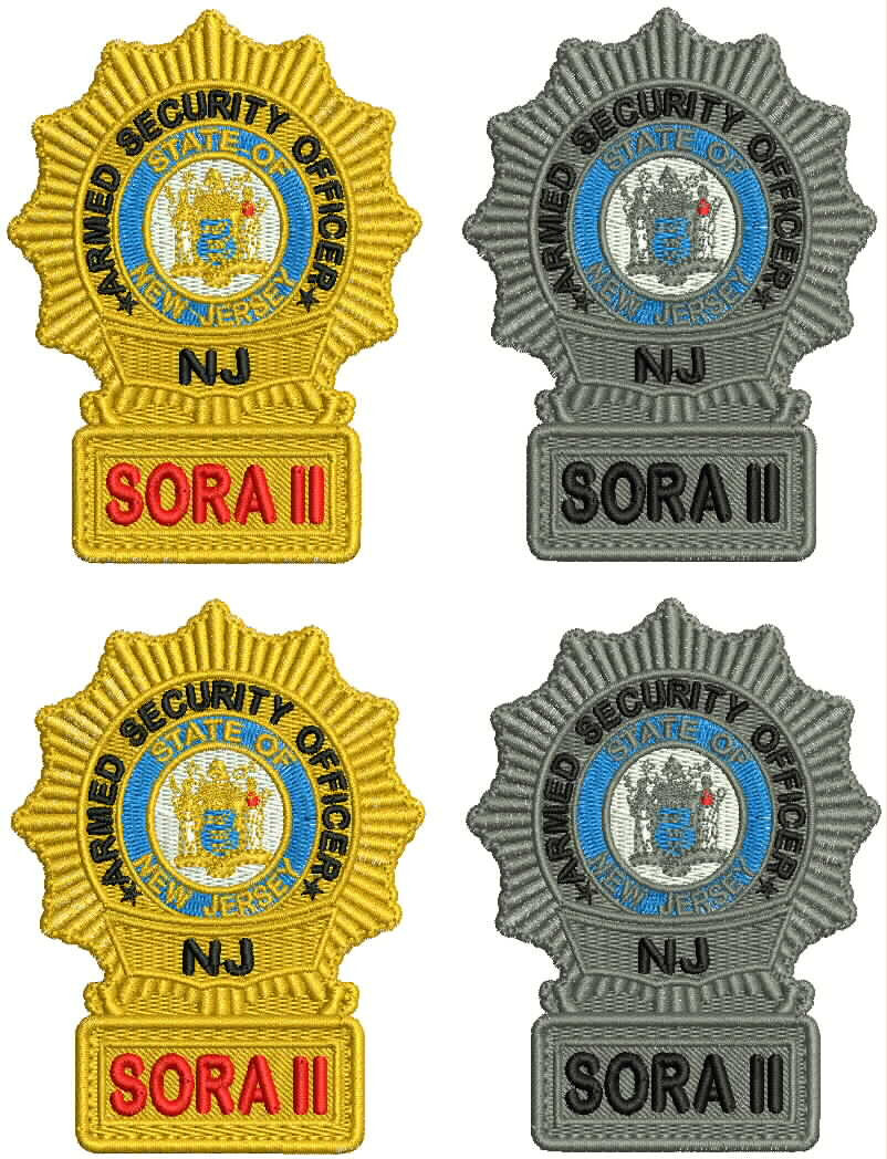 SORA II 4 EMBROIDERY PATCHES 3.75 X 3'' VELCR@ ON  BACK GOLD and gray
