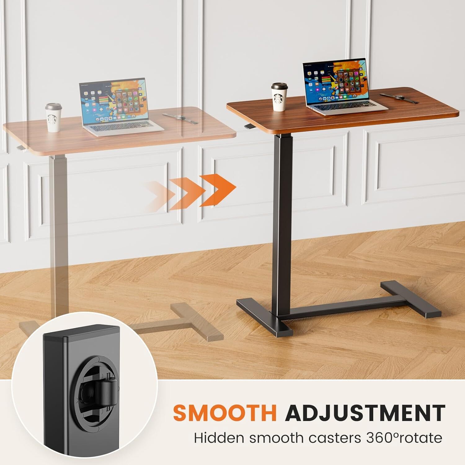 Adjustable Use Bed Standing Table Office Home Overbed Bedside Table with Wheels
