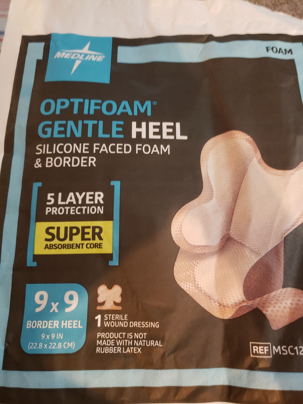 1-Pack Medline Optifoam Gentle Heel Silicone-Faced Foam Dressings Exp 2028