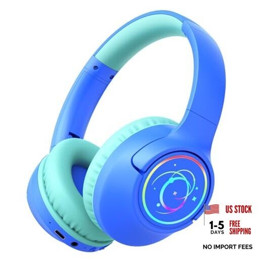 Kidstooth Headphones, 85H Playtime Wireless Headphones for Kids, Colorful Blue