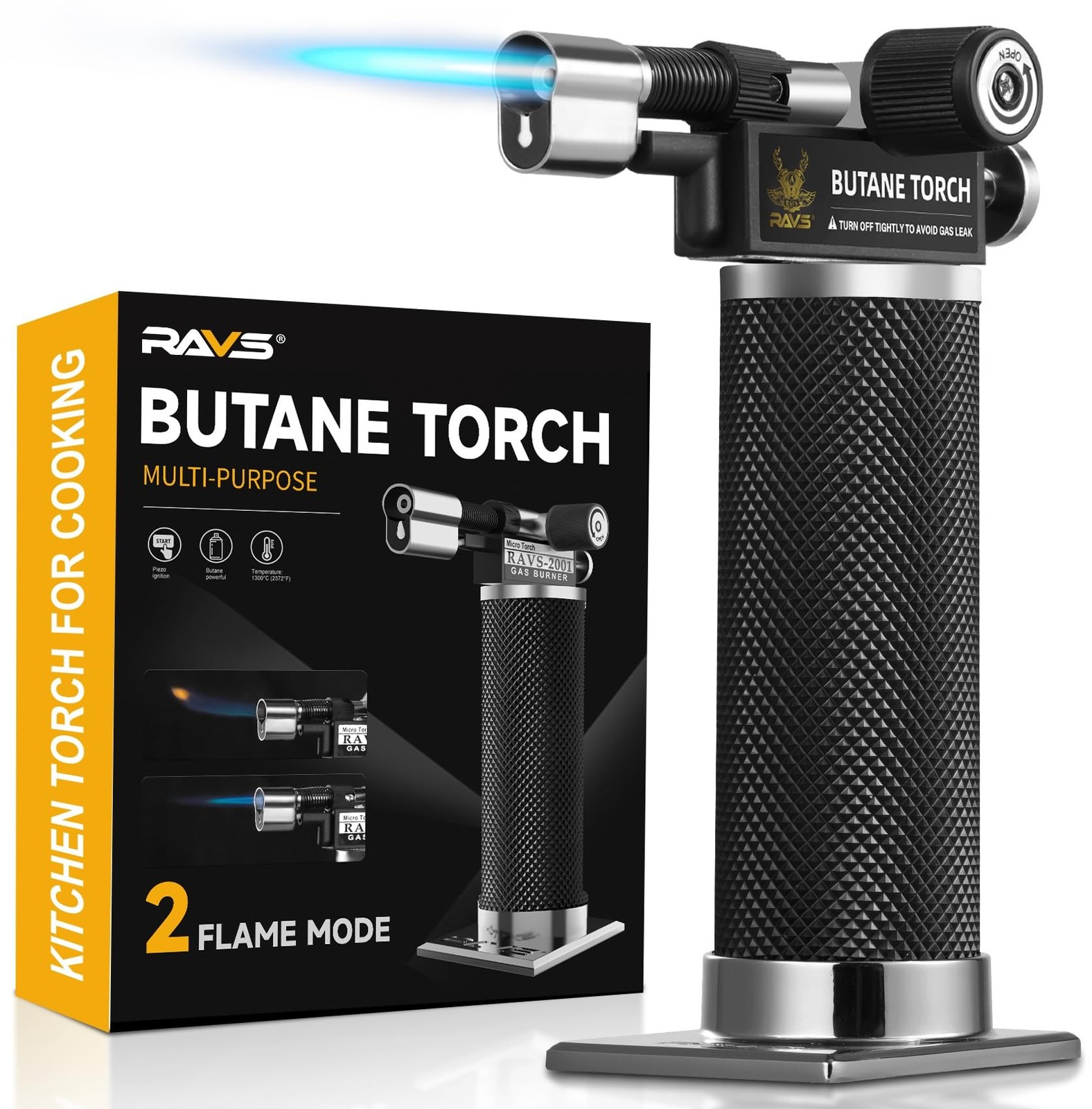 RAVS Butane Torch Lighter, DUAL Flame Mode Kitchen Torch, Refillable Cooking ...