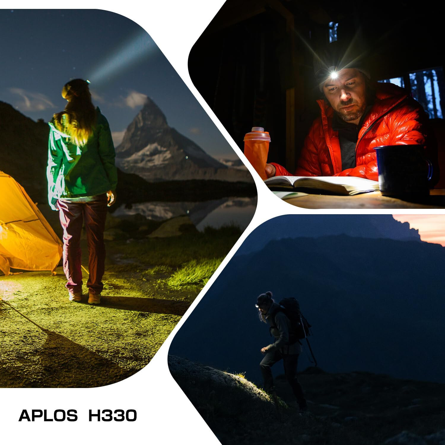APLOS H330 Headlamp Flashlight Rechargeable /1500 Lumen LED Headlight- Multi-use