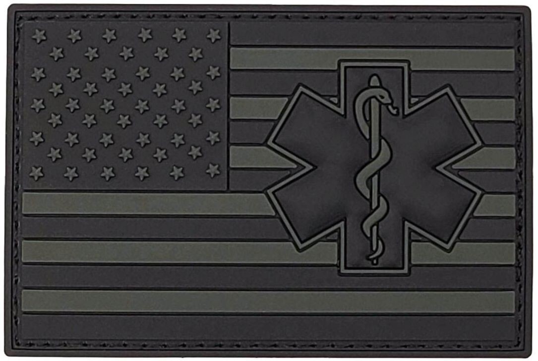 Medic EMT EMS Paramedic USA Flag PVC RUBBER PATCH | 2PC PVC HOOK BACKING 3"x2"