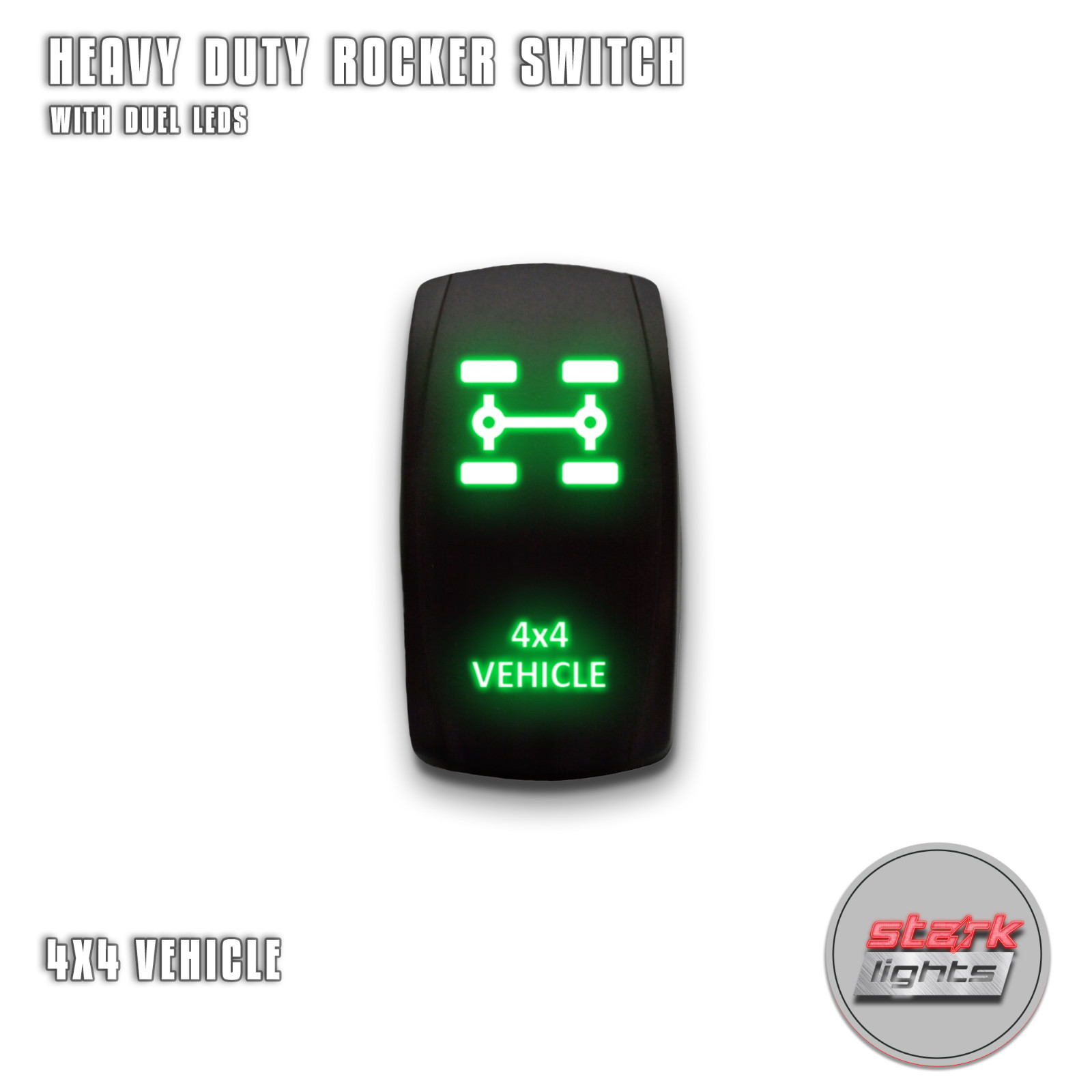 GREEN Laser Etch LED Rocker Switch 5 PIN Dual Light 20A 12V ON OFF - 4x4 VEHICLE