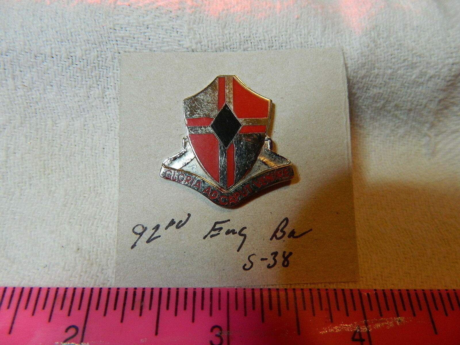 92nd Engineer Battalion S-38 Unit Crest, DI, DUI (DRAW#M13)