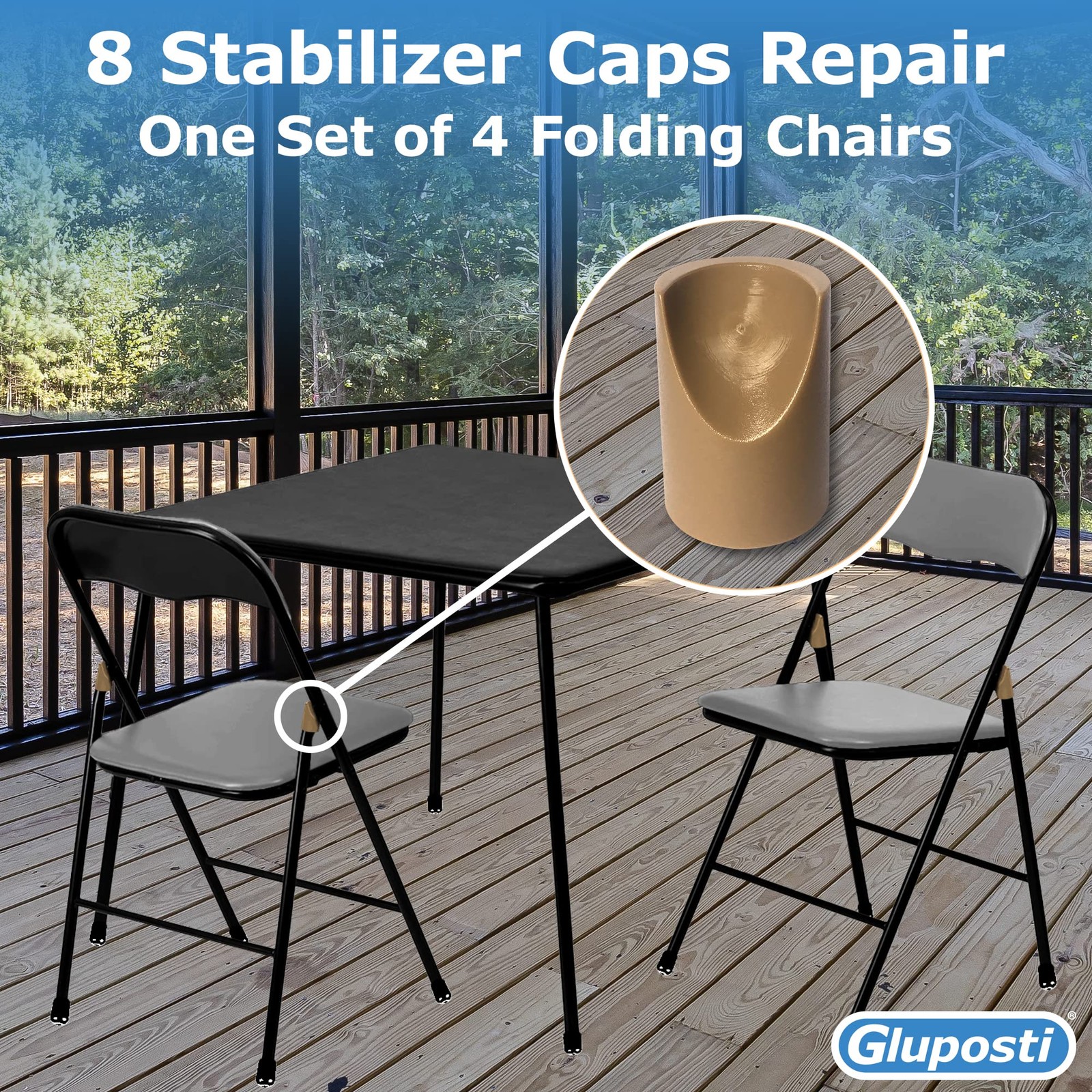 8 Beige Folding Chair V-Tip Stabilizer Caps, 7/8 Inch ID - Heavy Duty