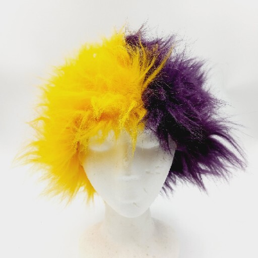 NOS Vintage Combo Color Wig Lakers Gold & Purple 2 Tone Furry Hat Cap