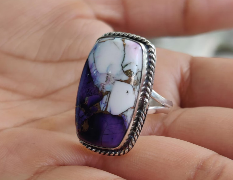 Purple Buffalo Copper Turquoise Gemstone, 925Starling Silver Ring, Handmade Ring