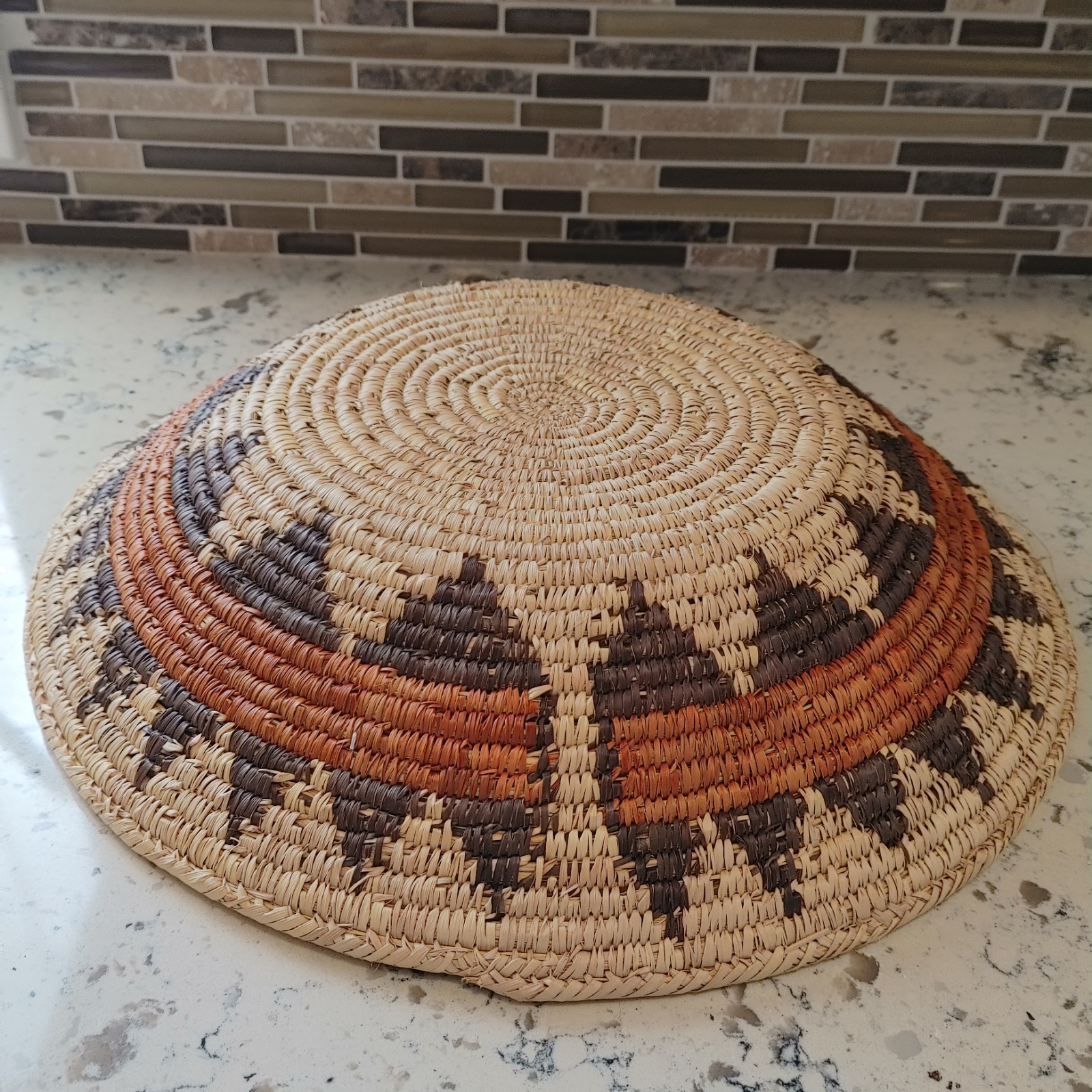 Hand Woven Basket Bowl Star Pattern 16"