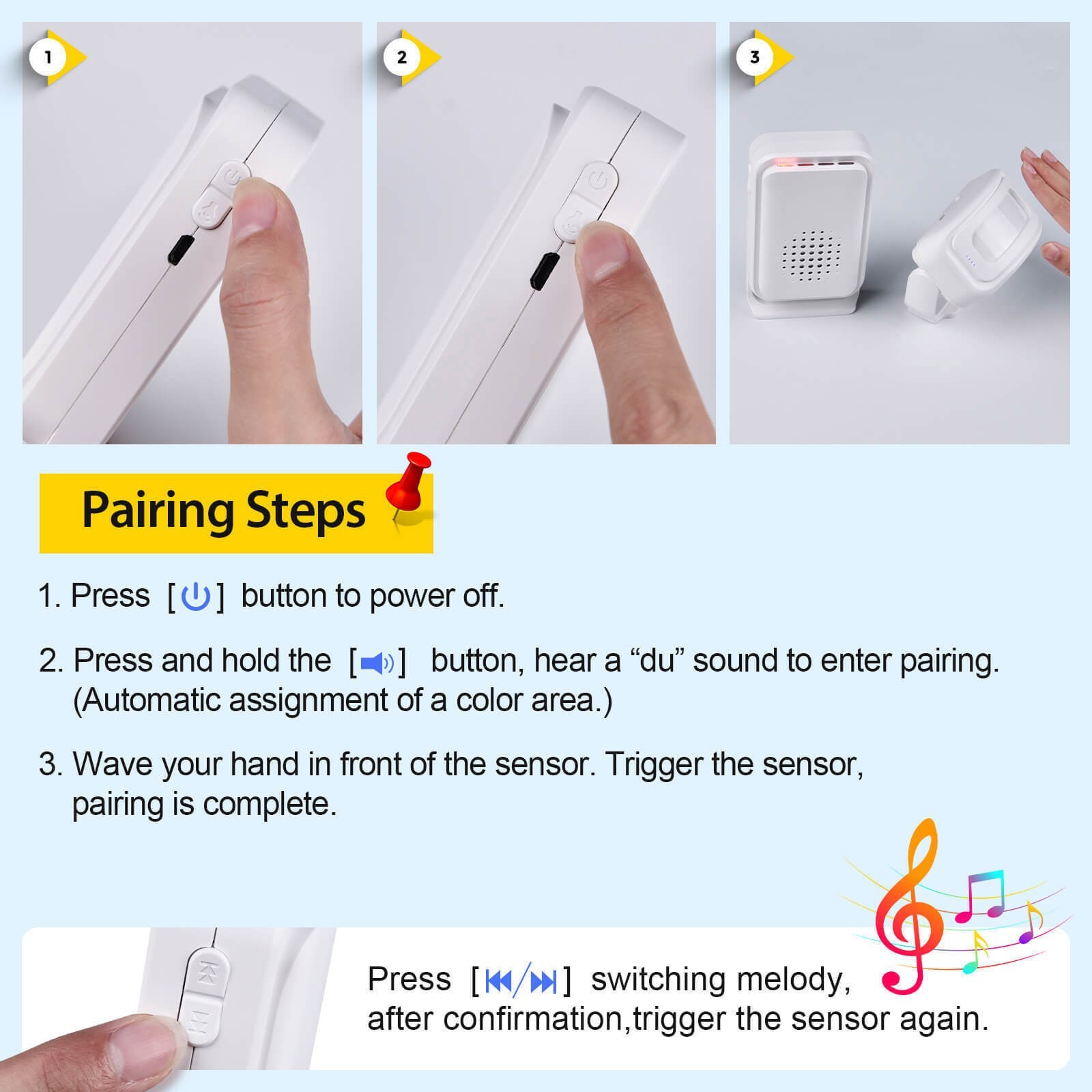 Indoor Motion Sensor with Receiver Loud Chime Bell Vibration Mode Warm Reminder