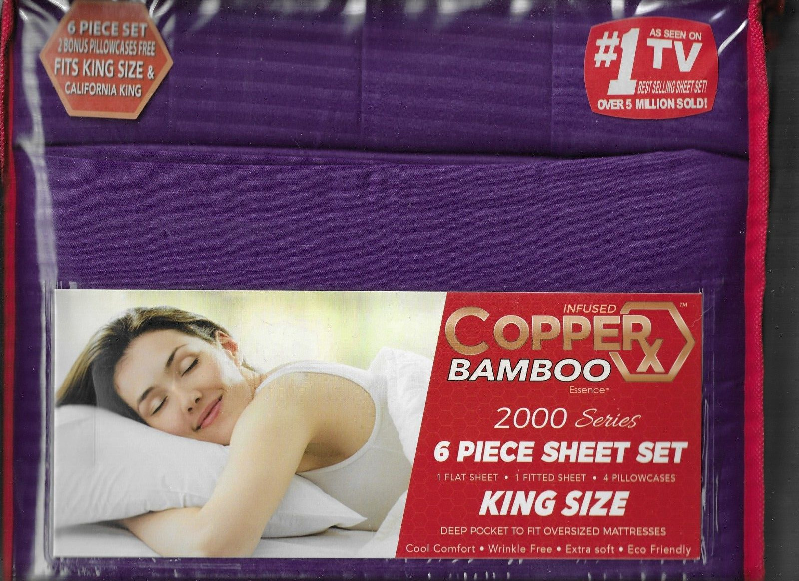 COPPER RX KING sheet set w/6 pieces- PURPLE- NO SHIPPING to Alaska or Hawaii