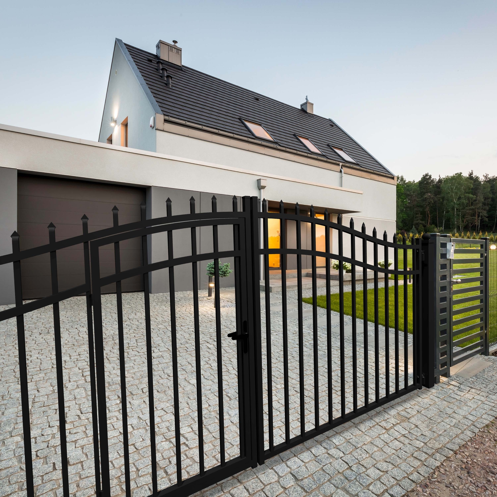 ALEKO Steel Dual Swing VIENNA Style 12' Driveway with Built-In Pedestrian Gate