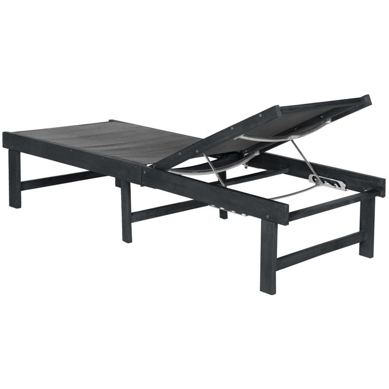 Outdoor Lounge Chair Adjustable Reclining Acacia Wood Textilene Garden Furniture