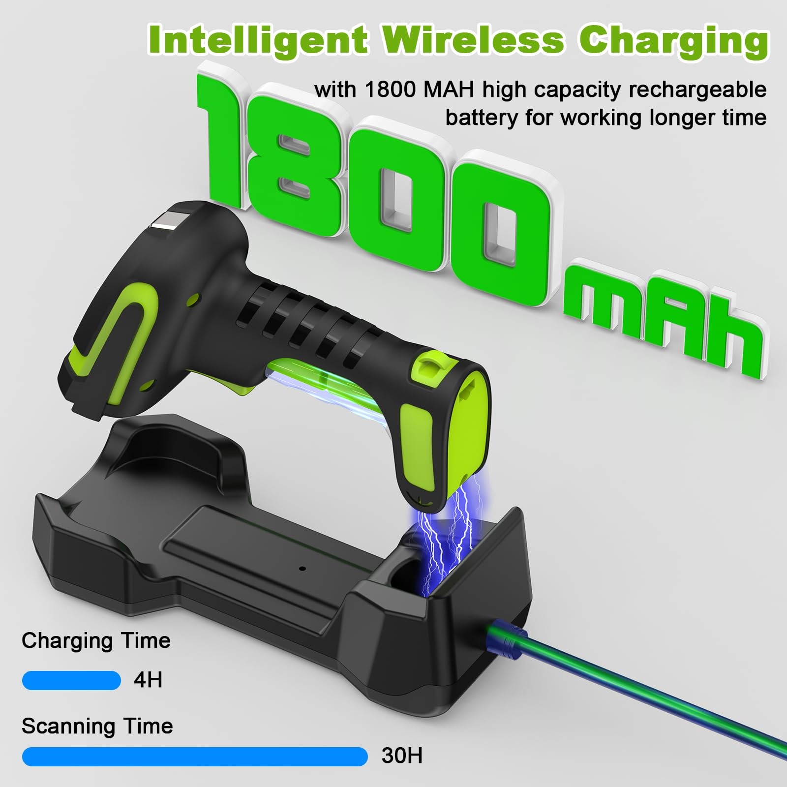 Alacrity Upgraded 2D Wireless Industrial Barcode Scanner With Charging Base,