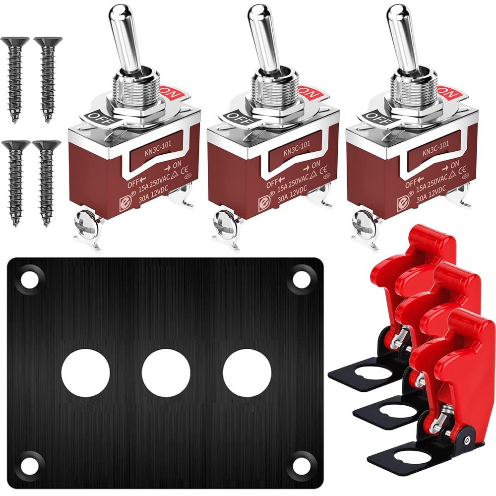 3 Gang Metal Panel Rocker Toggle Switch, 15A 250VAC/20A 12VDC, SPST 2...