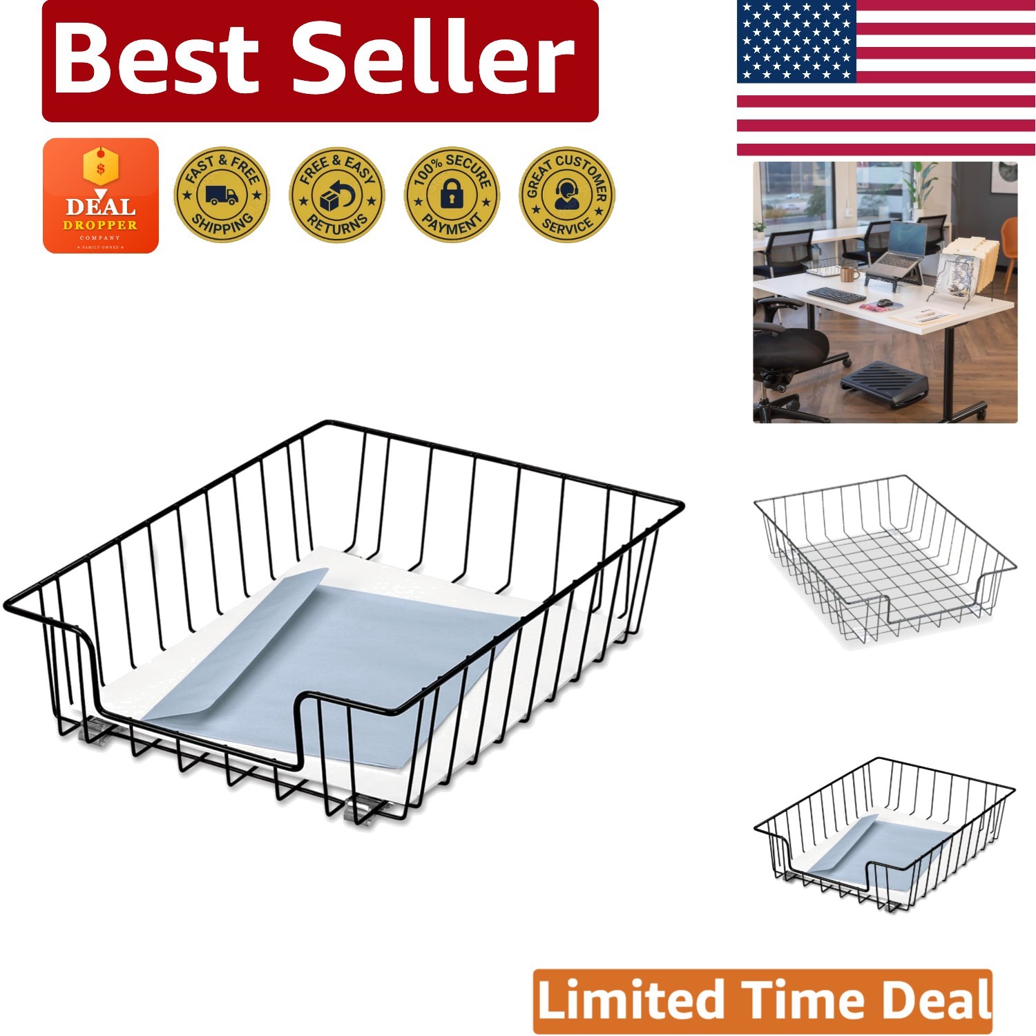 Sleek 3-Inch Wire Letter Desk Tray Organizer - Black for Efficient Workspace