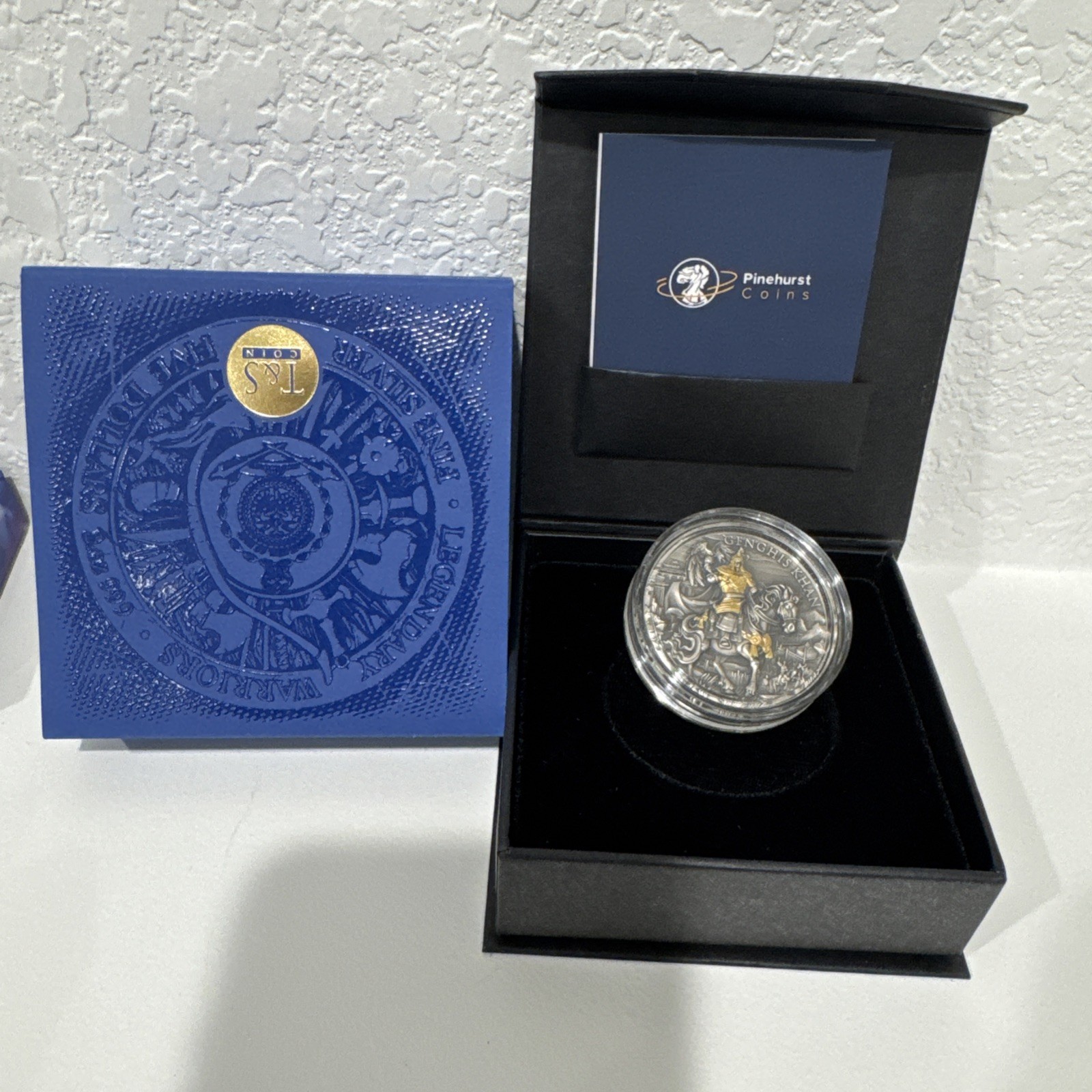 2024 $5 Niue Genghis Khan 2 oz High Relief Silver Antiqued and Gold Gilded Box,