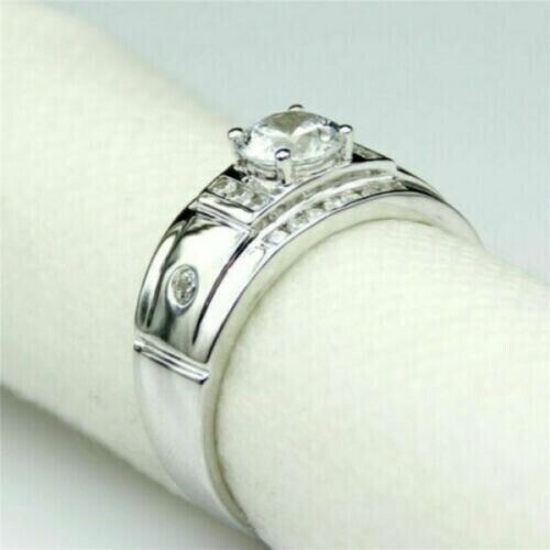 2.10 Ct Round Cut Diamond Lab-Created Men's Wedding Ring 925 Sterling Silver