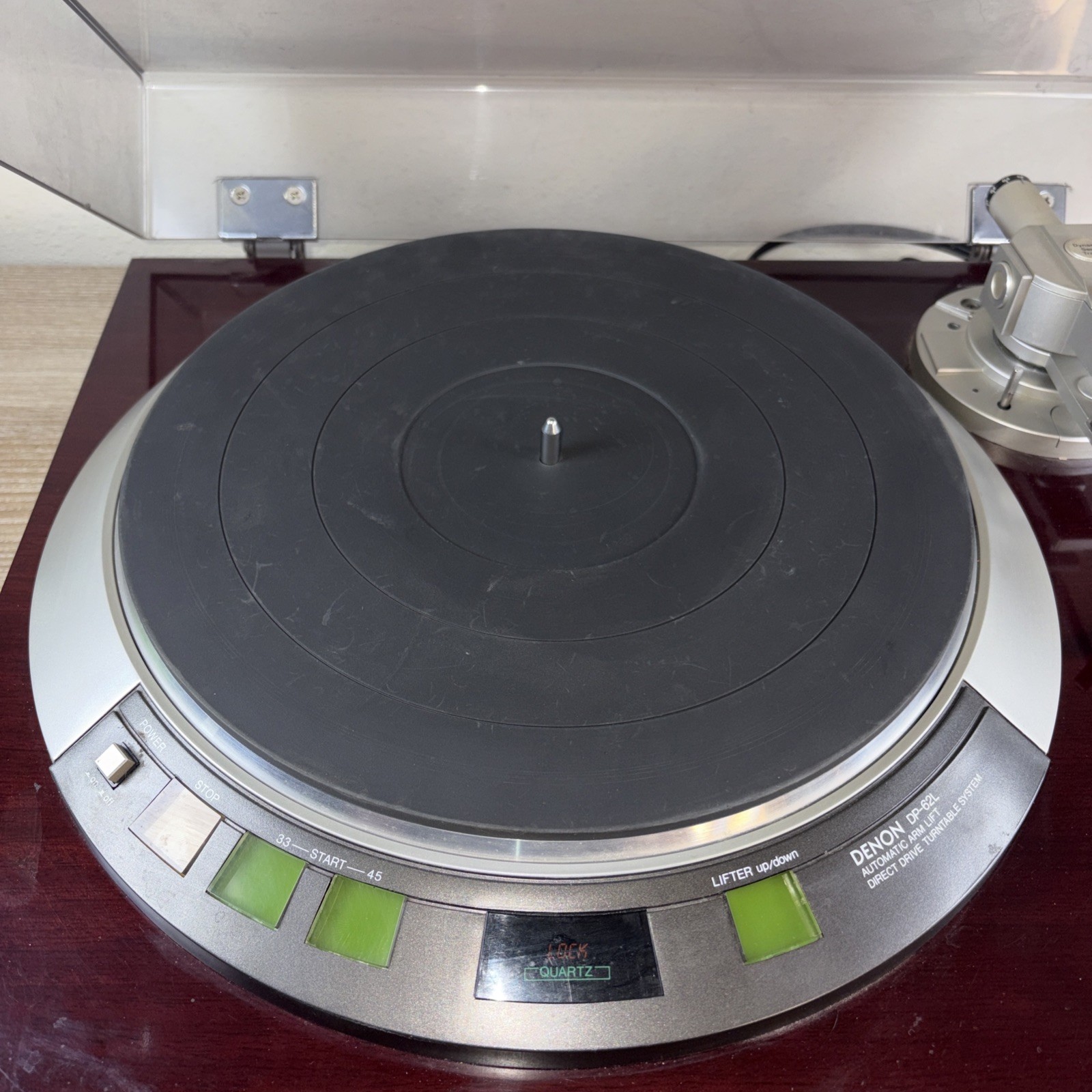 DENON DP-57L Automatic Direct Drive DD Record Player Brown Missing 1 Foot Read