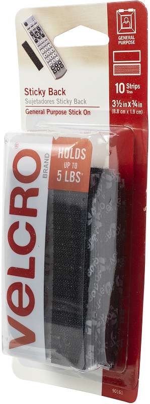 VELCRO(R) Brand Sticky Back Strips 3.5" 10/Pkg Black