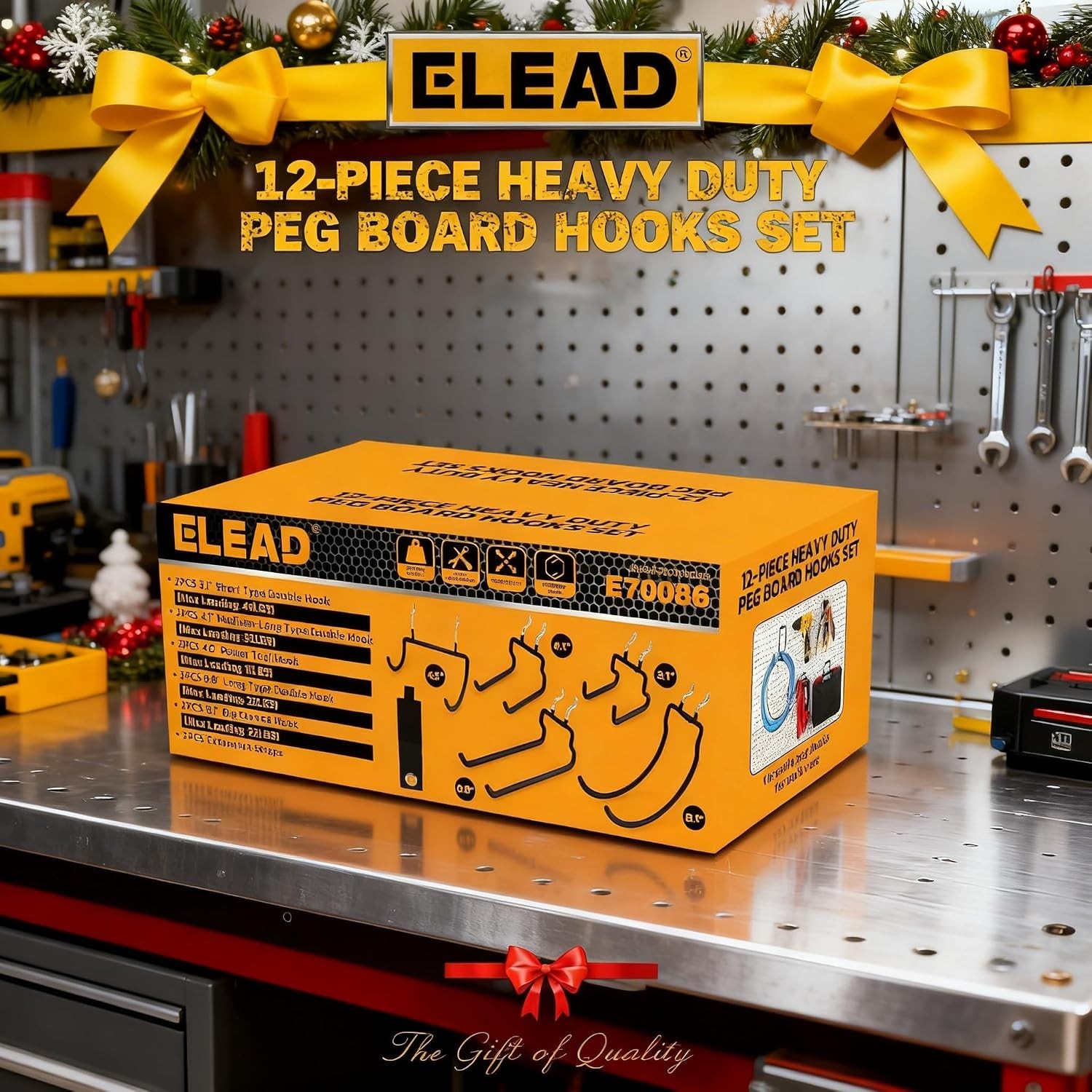 12-Piece Pegboard Hooks with Extension Straps, Heavy Duty Organizer Pegboard ...
