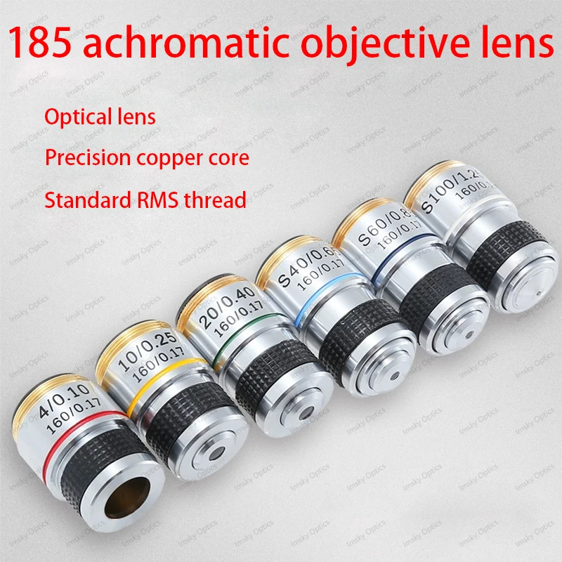 Biological Microscope185 4X 10X 20X 40X 100X Achromatic Objective Lens RMS20.2mm