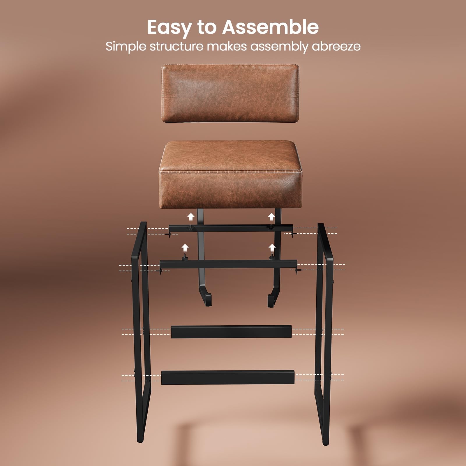 Bar Stool, Counter Height Bar Stools, Synthetic Leather with Stitching, Mid-C...