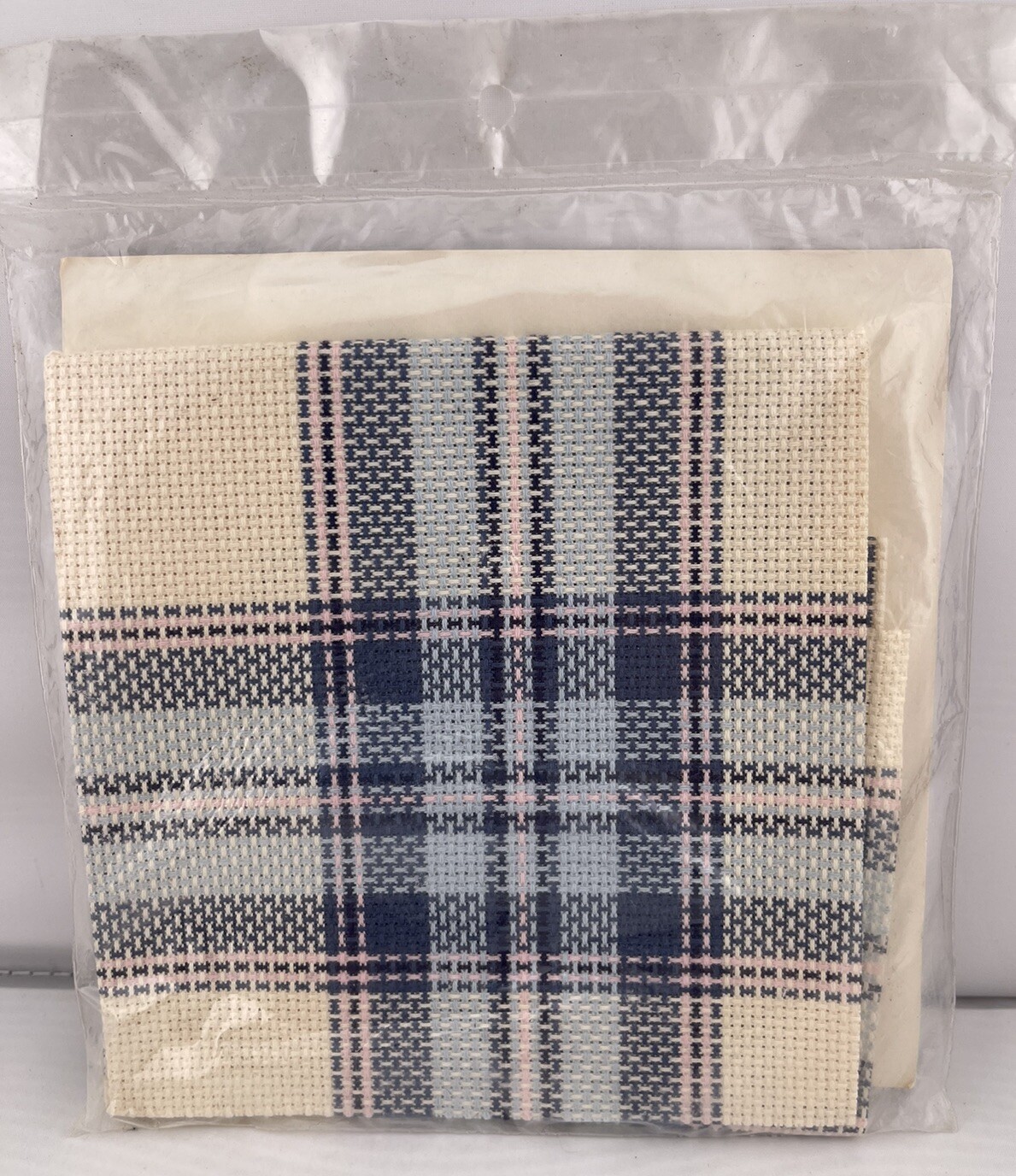 Charles Craft Hopscotch Tartan Plaid Cross Stitch Fabric 14 Ct 15" Blue Pastel