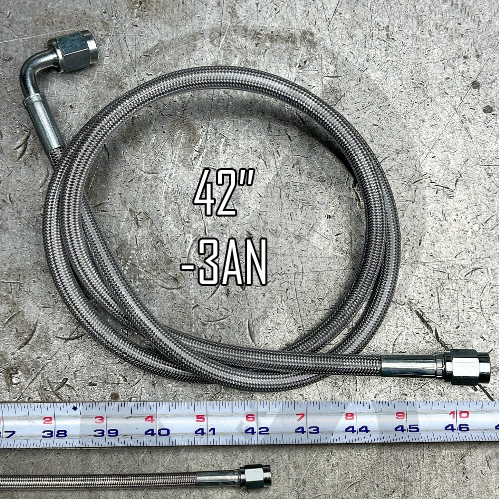 42" Stainless Steel Braided Hydraulic Line (-3AN 90 Degree to -3AN Straight)