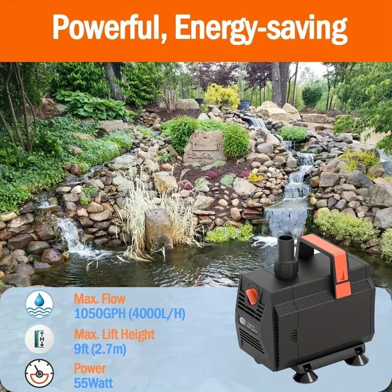 AquaMiracle 1050GPH Aquarium Water Pumps (4000L/H, 55W) Fountain Pump Pond