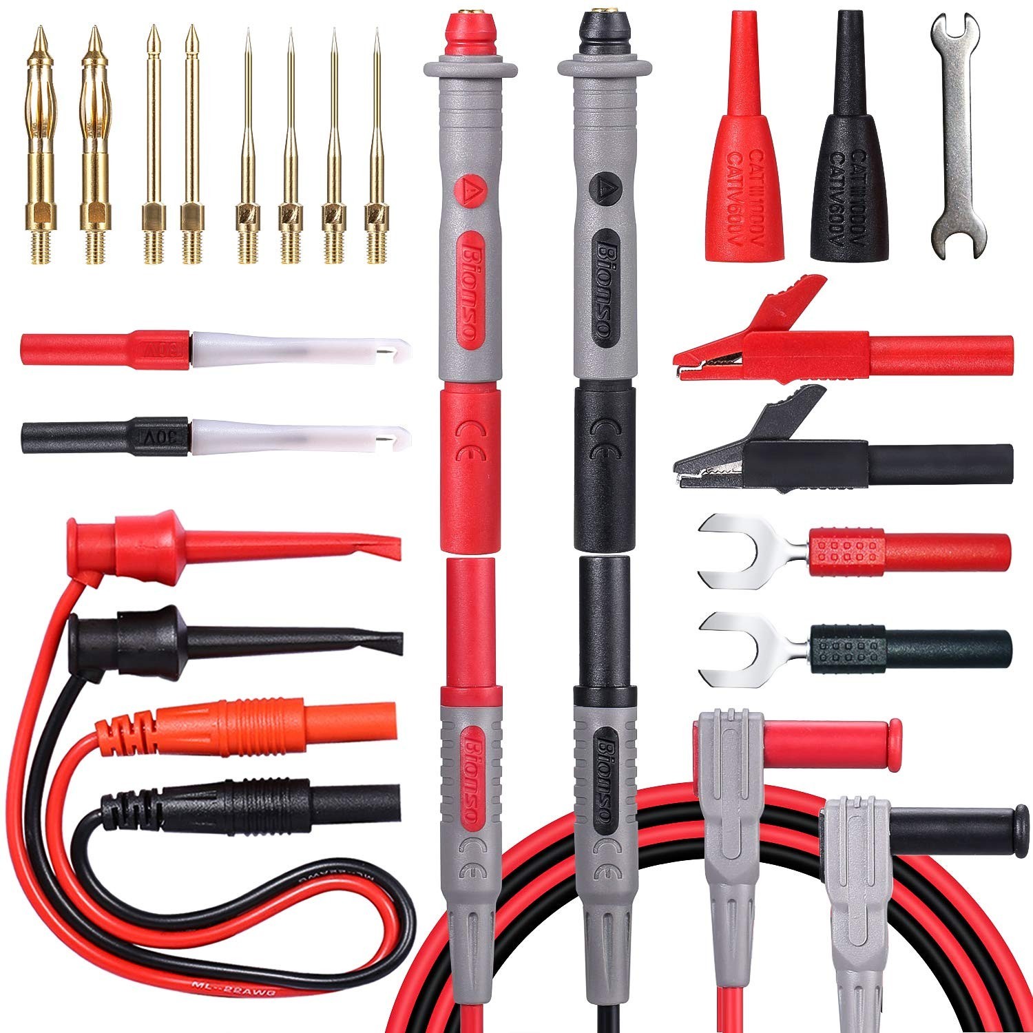 25-Piece Multimeter Leads Kit, Gold-Plated Test Probes, Alligator Clips & Hooks