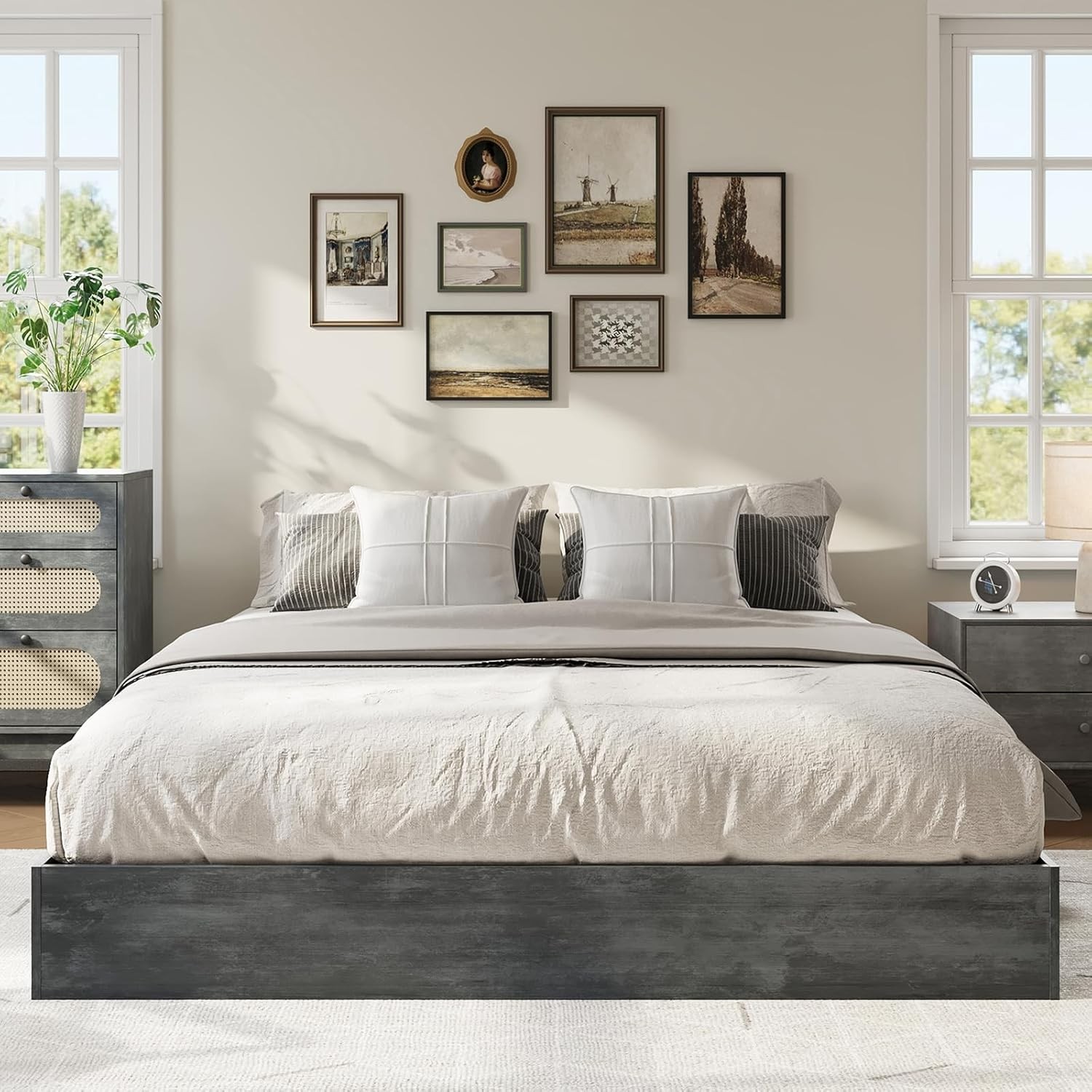 Bed Frame,Wood Slat Support, Wooden Bed Frame No Headboard,No Box Spring Needed
